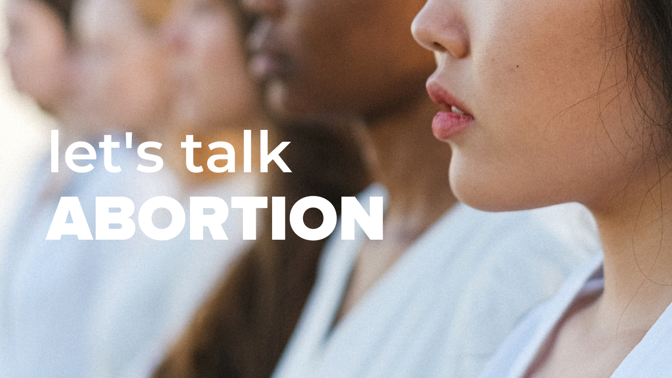 Women with text "let's talk abortion"