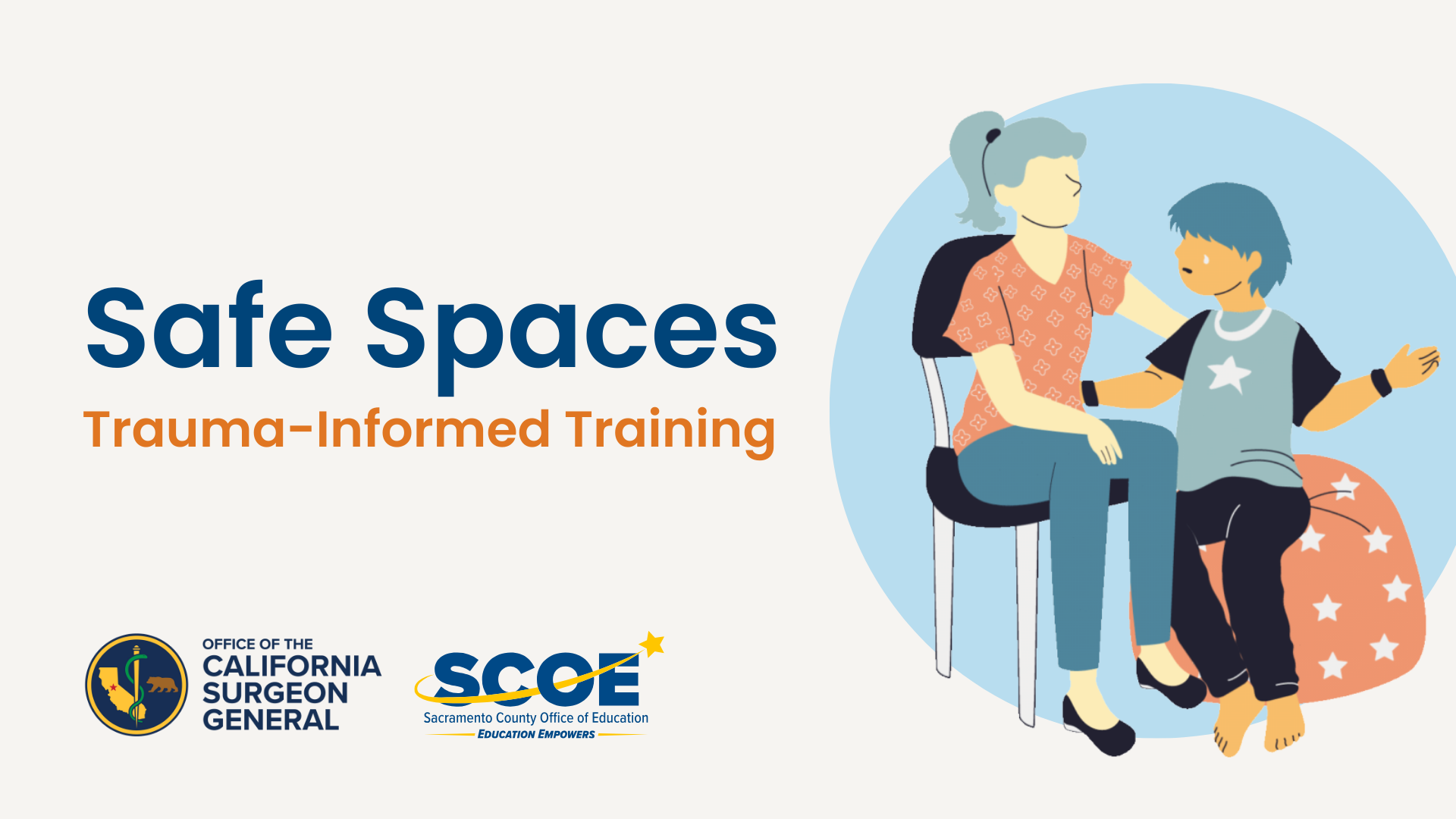 Safe Spaces: Trauma-Informed Training slide deck graphic with OSG and SCOE logos